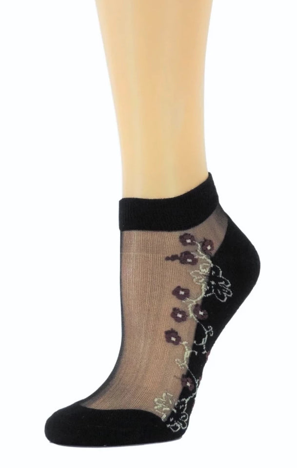 Maroon Flowers Ankle Sheer Socks - Global Trendz Fashion®
