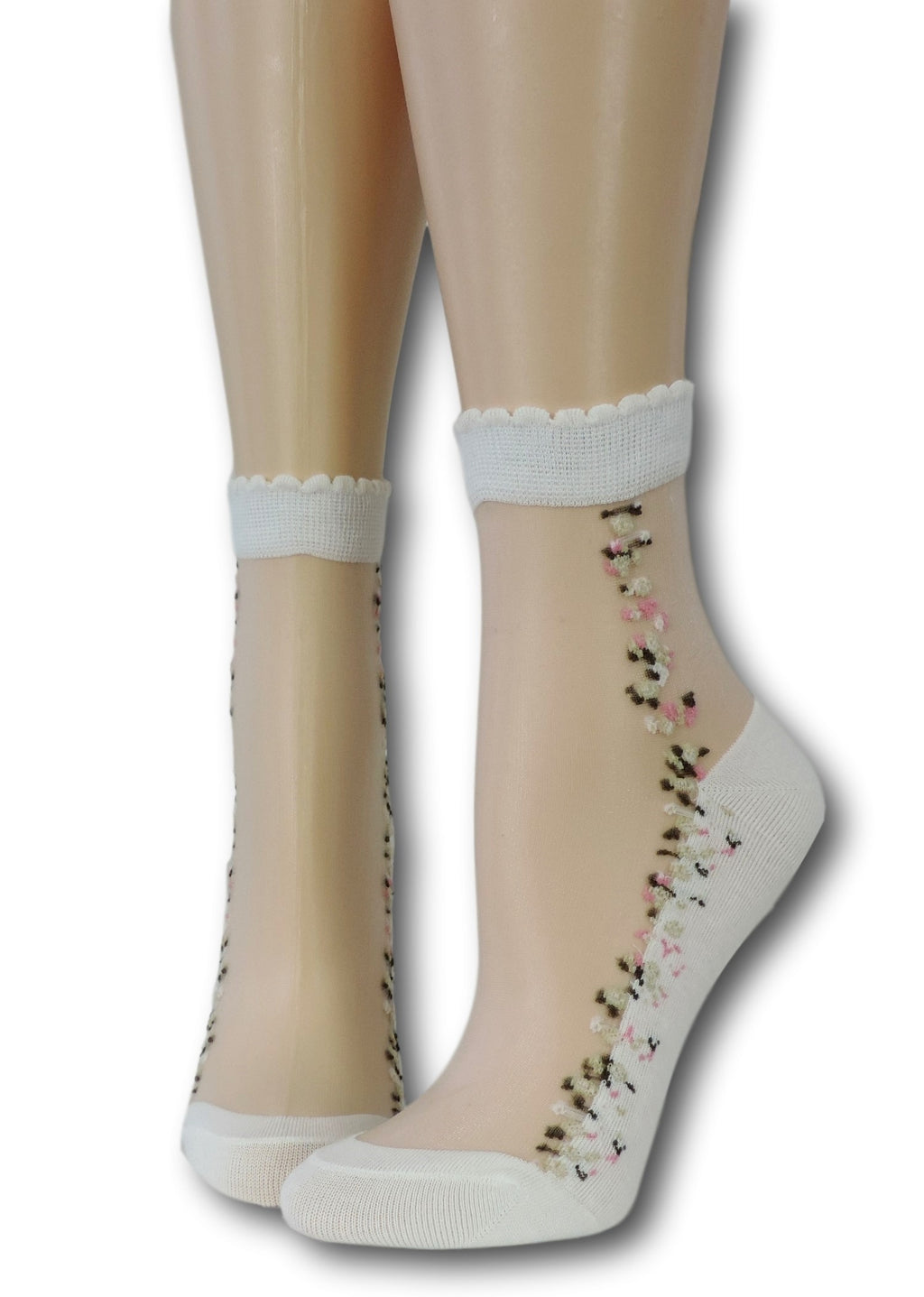 White Blooming Sheer Socks