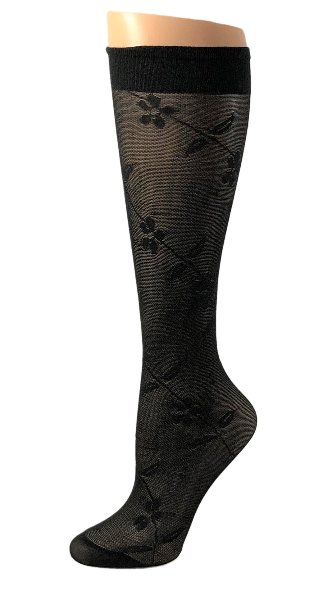 Black Flowers knee high Socks - Global Trendz Fashion®