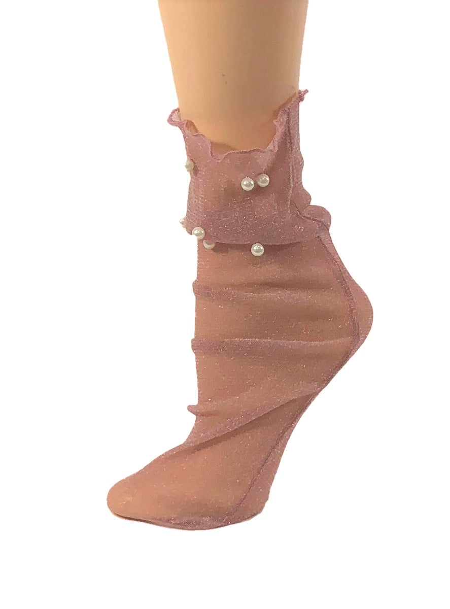 Pearled Pink Tulle Socks - Global Trendz Fashion®