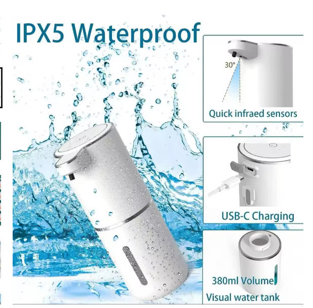 Automatic Soap Dispenser Touchless Foaming Soap Dispenser 380ml USB Rechargeable Electric 4 Level Adjustable Foam Soap Dispenser