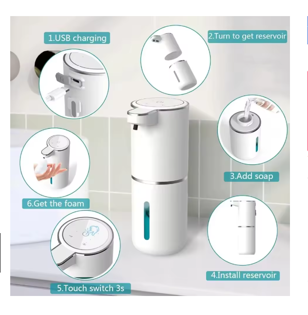 Automatic Soap Dispenser Touchless Foaming Soap Dispenser 380ml USB Rechargeable Electric 4 Level Adjustable Foam Soap Dispenser