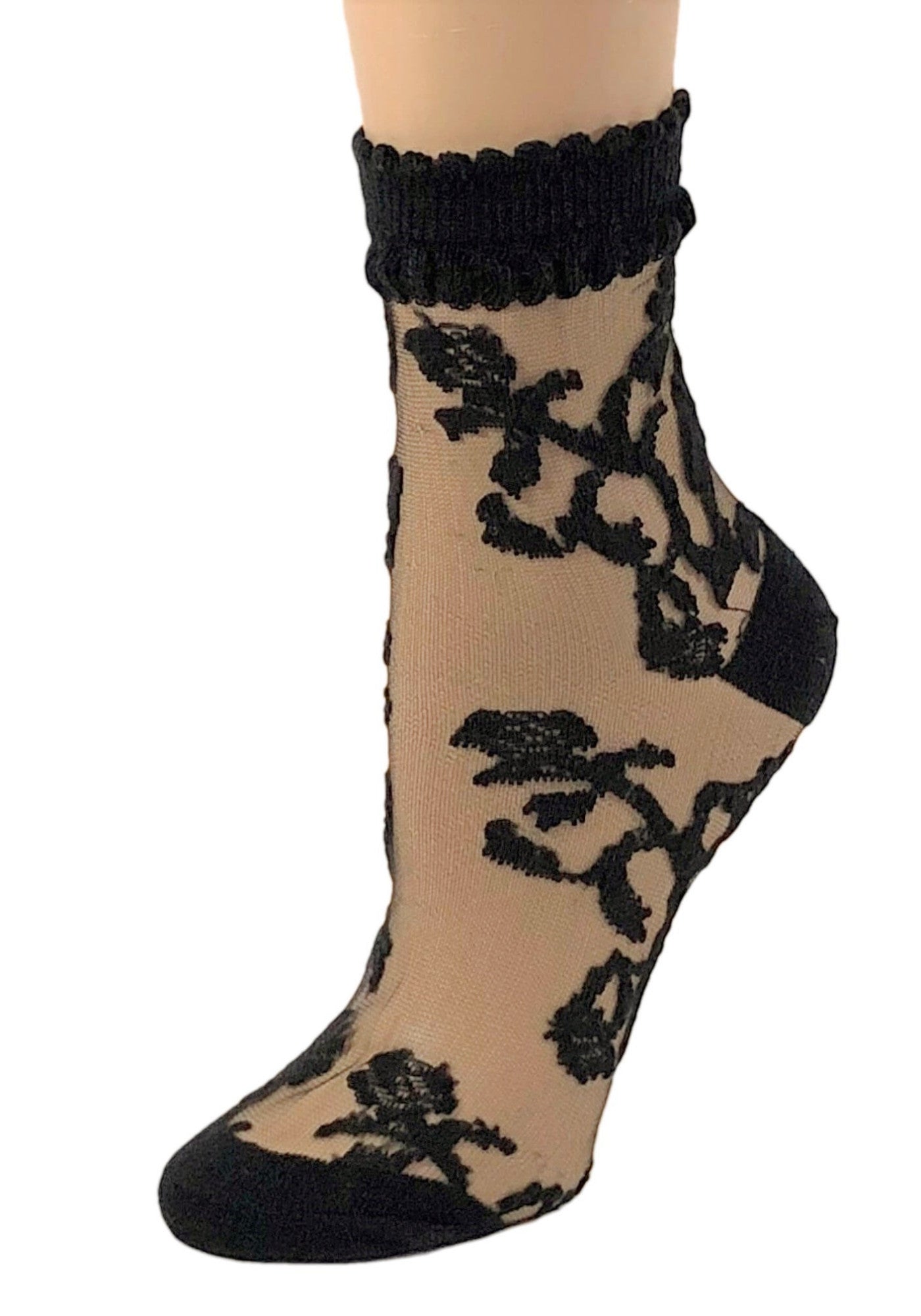 Charming Black Flowers Sheer Socks - Global Trendz Fashion®