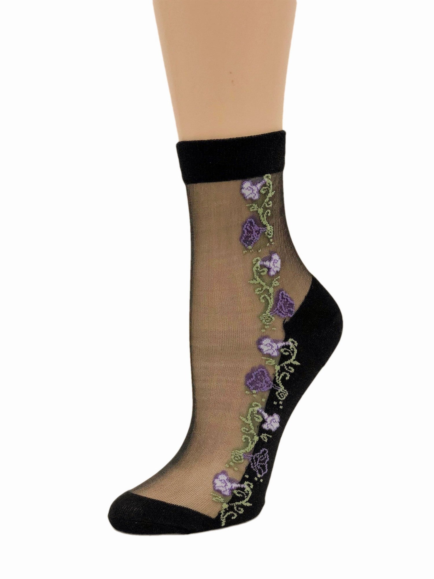 Appealing Purple Flowers Sheer Socks - Global Trendz Fashion®