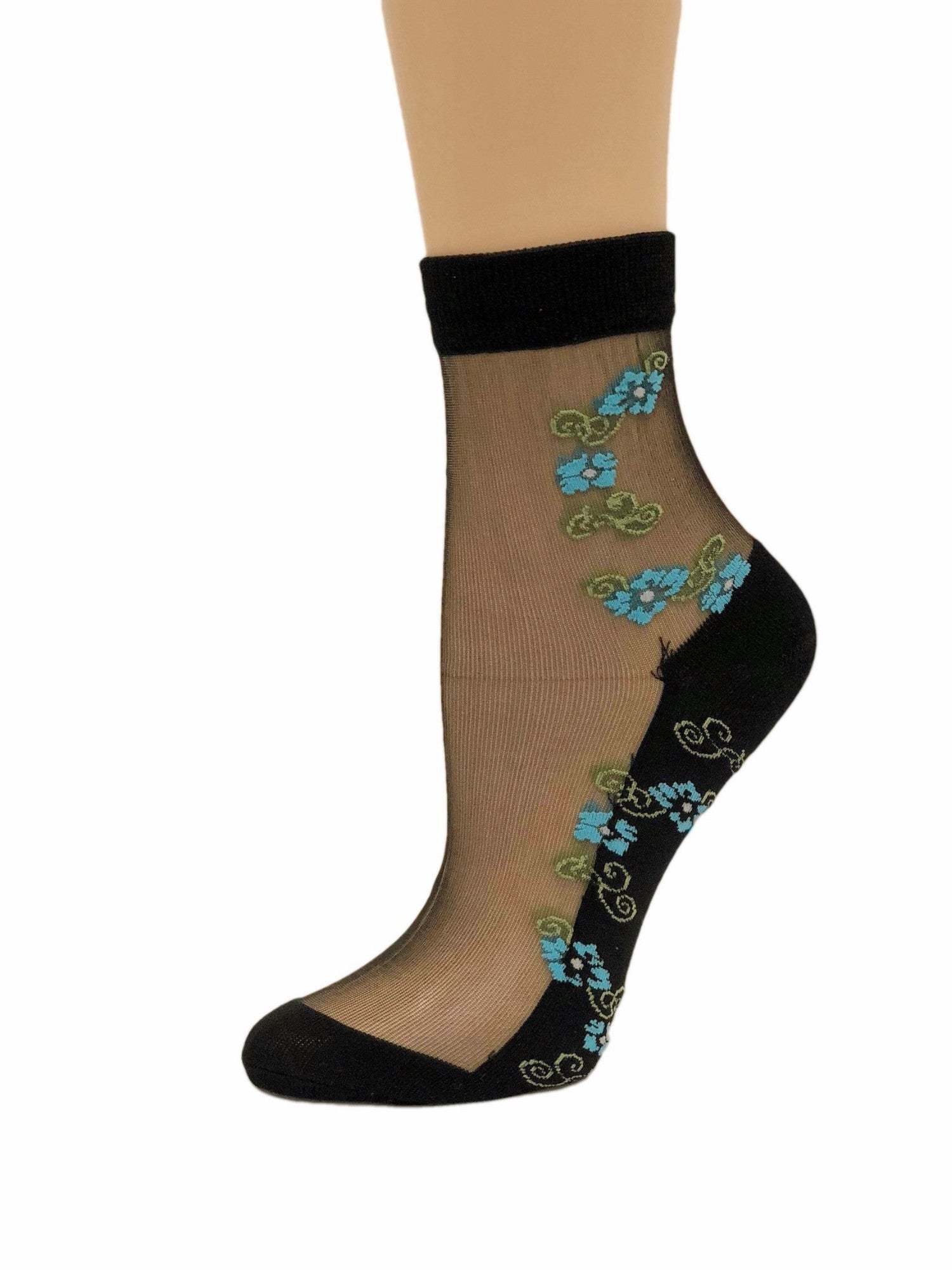 Flashy Mini Turquoise Flowers Sheer Socks - Global Trendz Fashion®