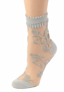 Cute Grey Flowers Sheer Socks - Global Trendz Fashion®