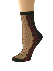 Simple Red Dotted Roses Sheer Socks - Global Trendz Fashion®