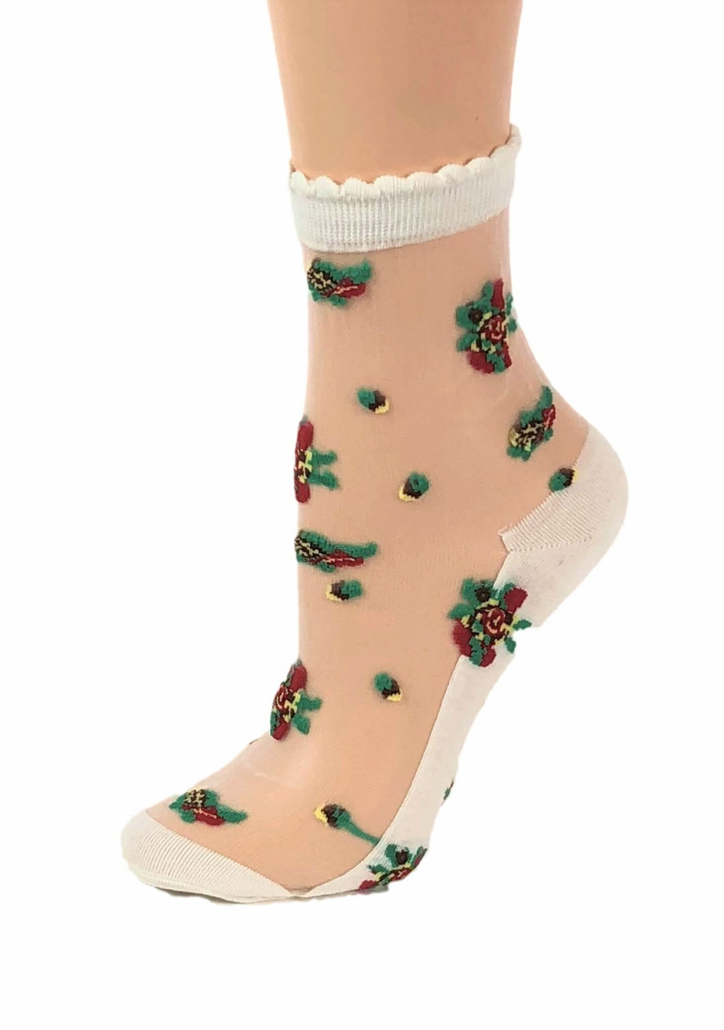 Greenish Red Rose Sheer Socks - Global Trendz Fashion®