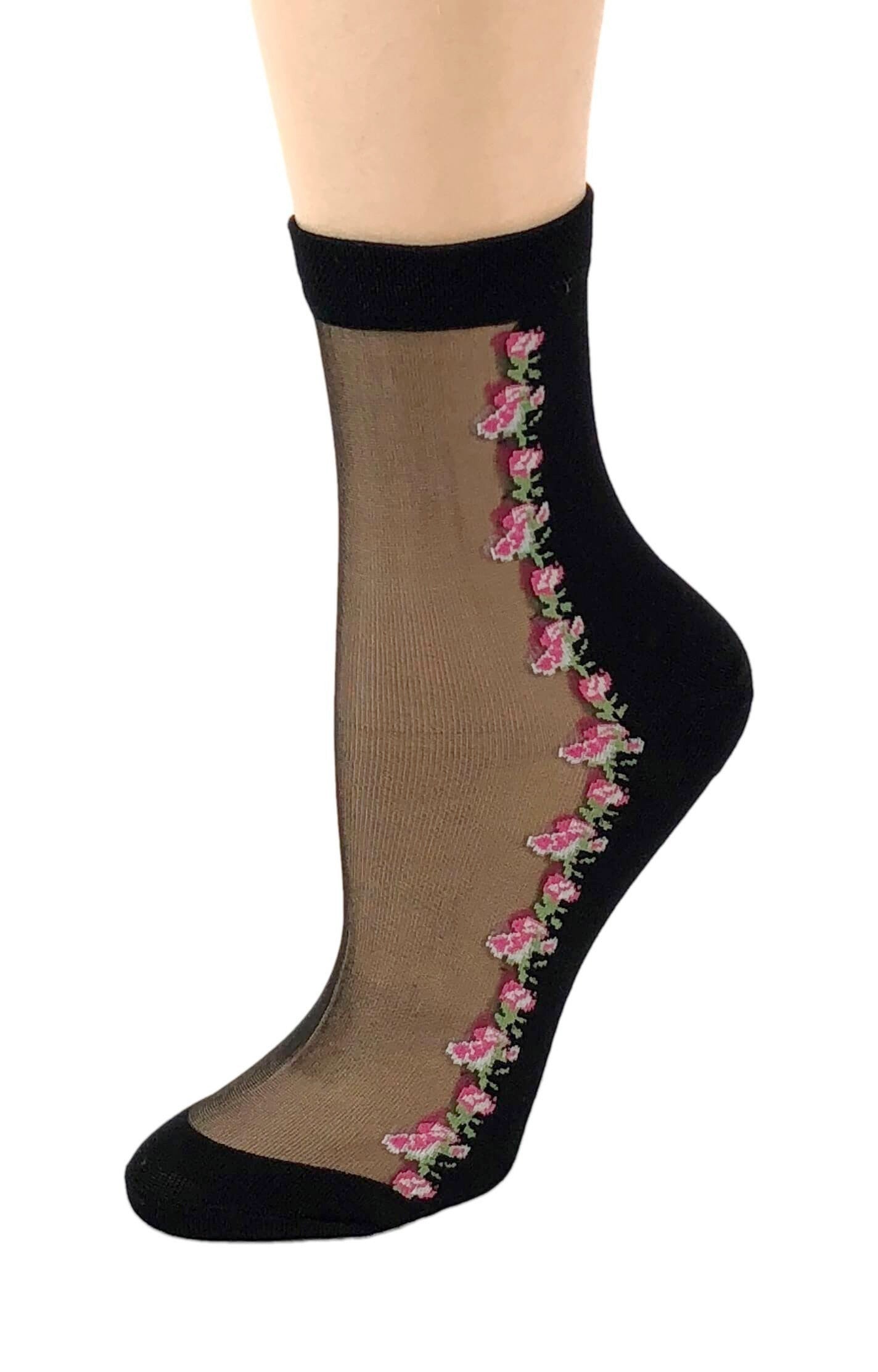 Pink Roses Small Sheer Socks - Global Trendz Fashion®