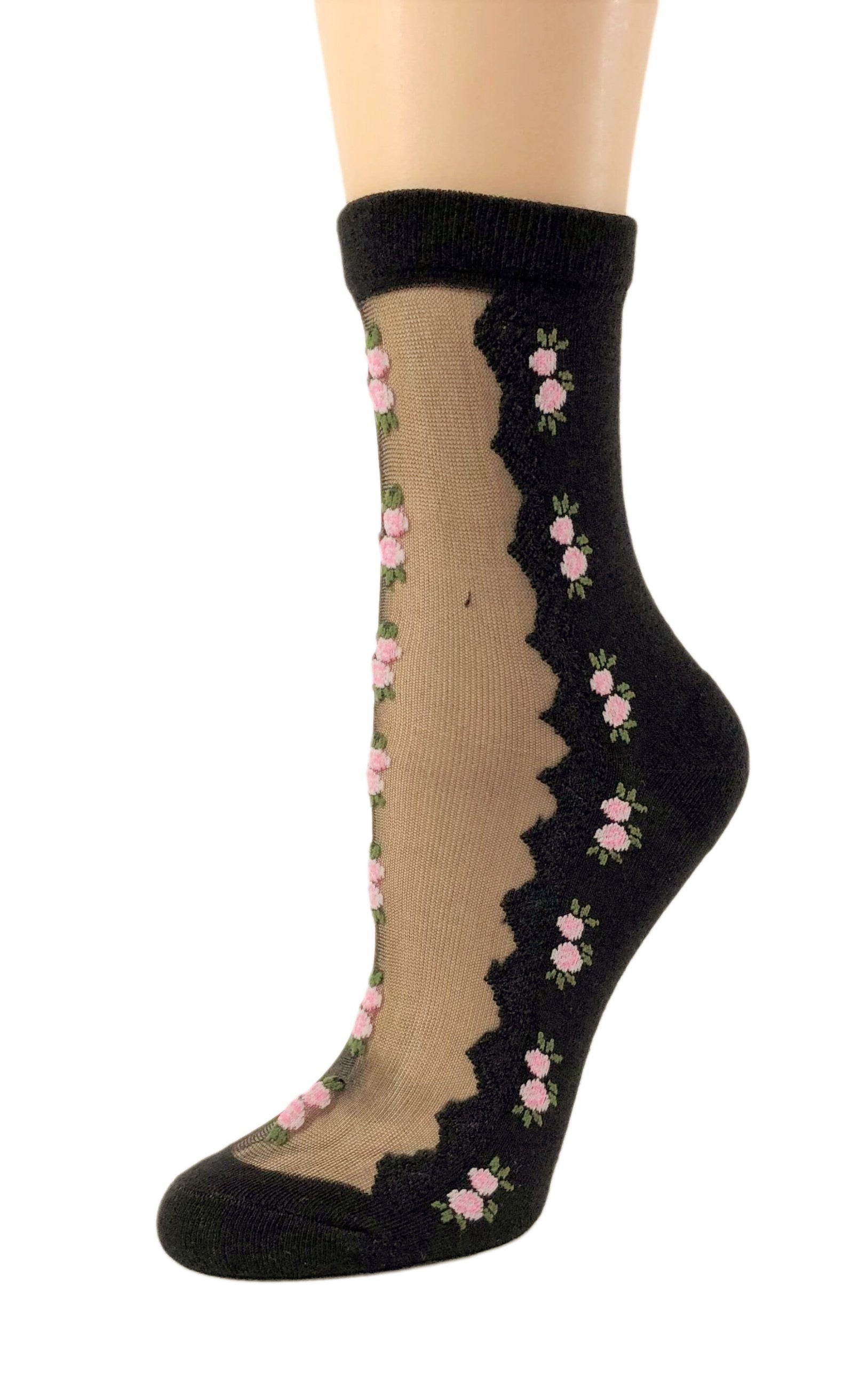 Patterned Pink Flowers Sheer Socks - Global Trendz Fashion®