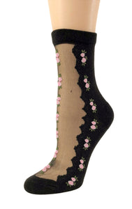 Patterned Pink Flowers Sheer Socks - Global Trendz Fashion®