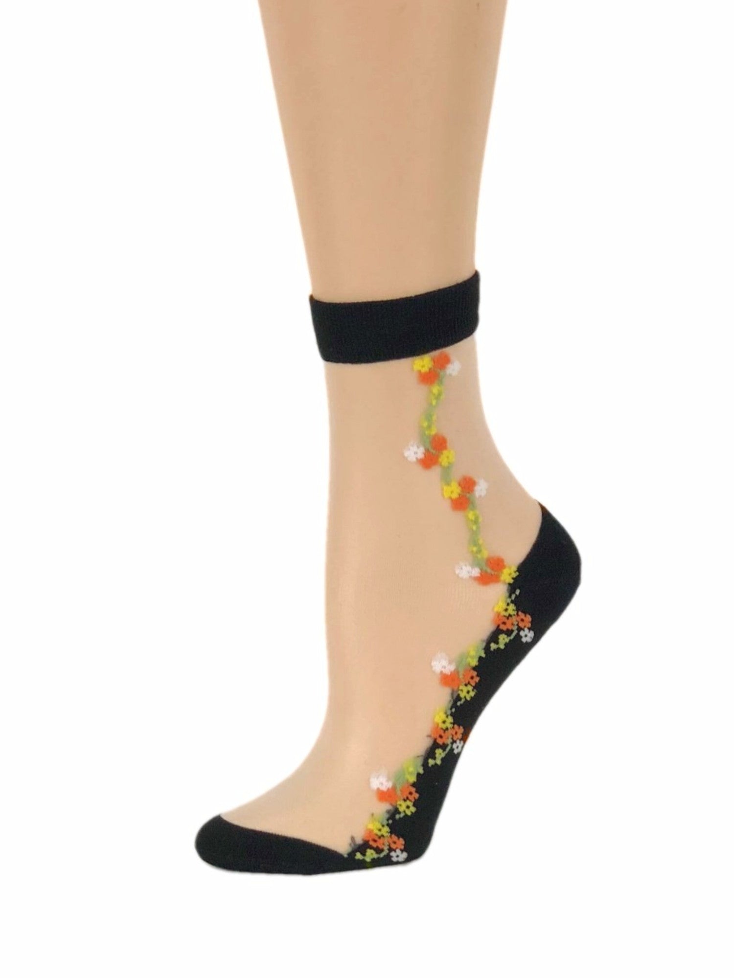White Orange Flowers Sheer Socks - Global Trendz Fashion®