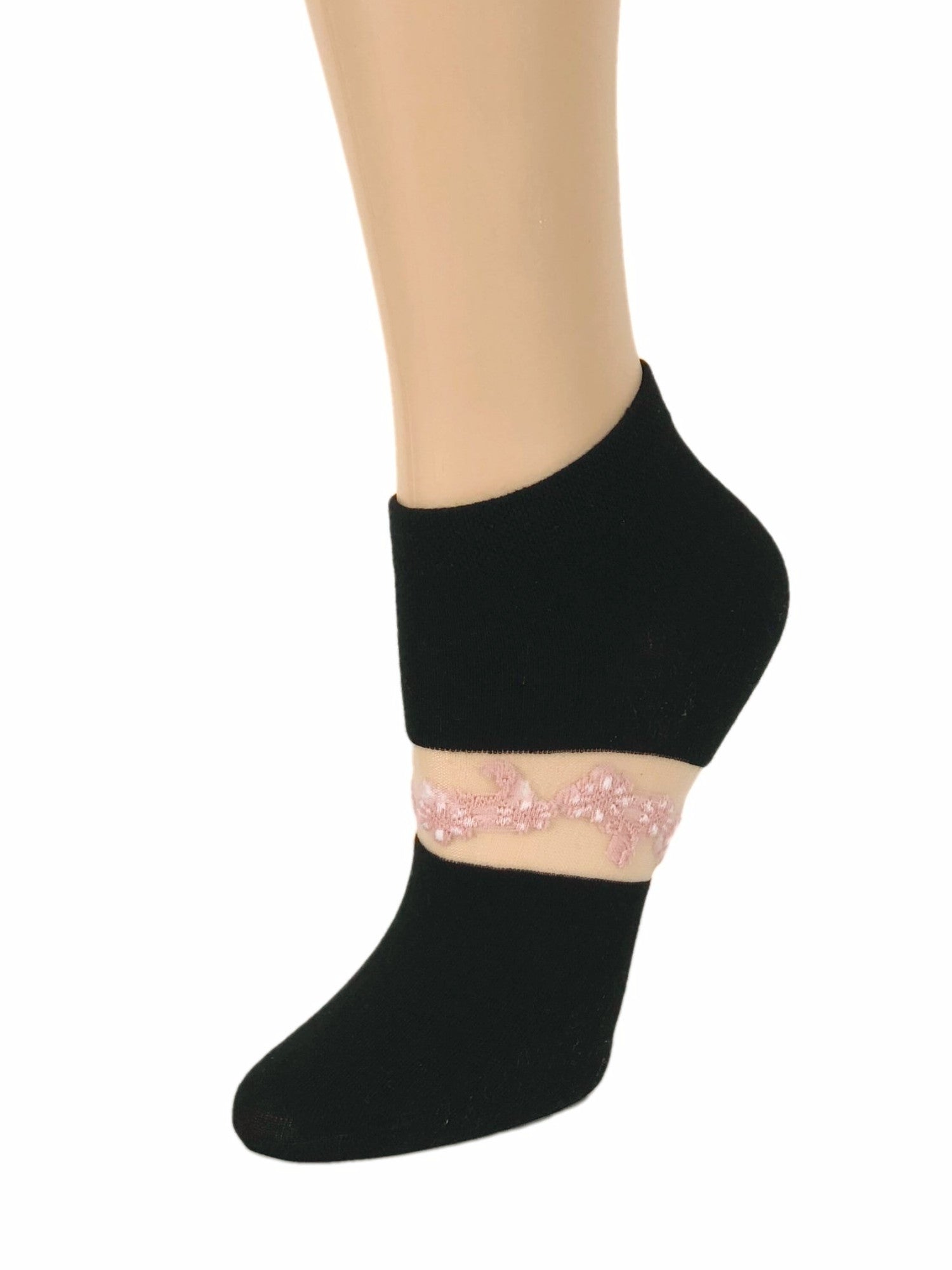 One-Stripped Pink Flower Ankle Sheer Socks - Global Trendz Fashion®
