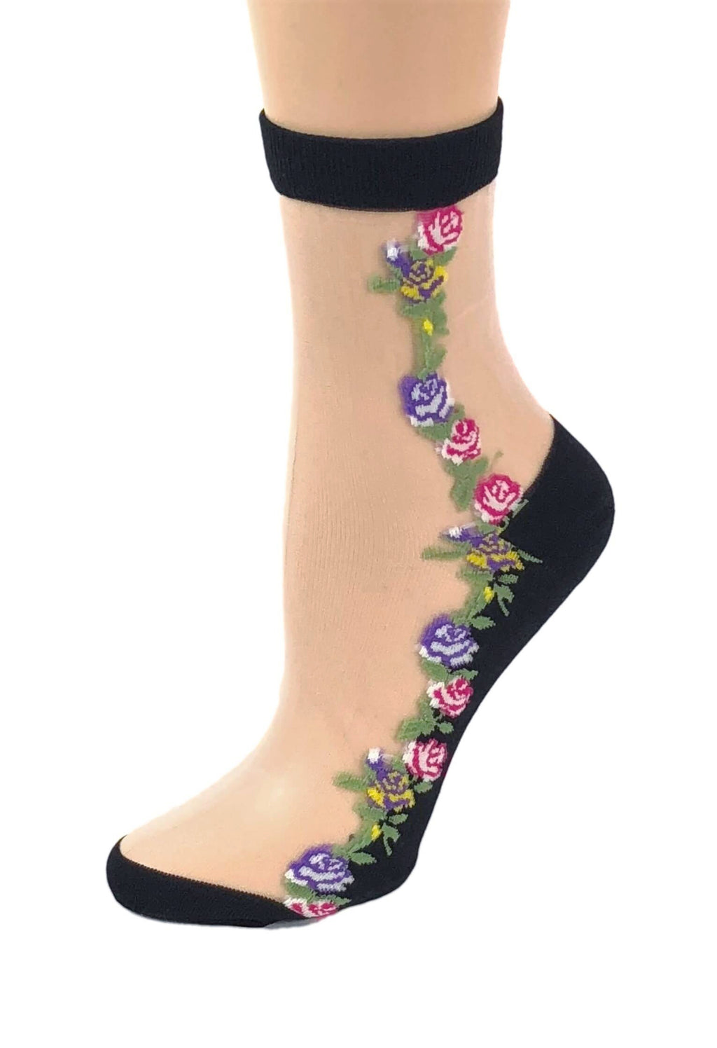 Purple Red Roses Sheer Socks - Global Trendz Fashion®