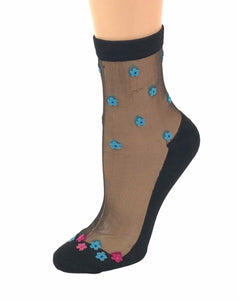 Mini Pink/Blue Flowers Sheer Socks - Global Trendz Fashion®