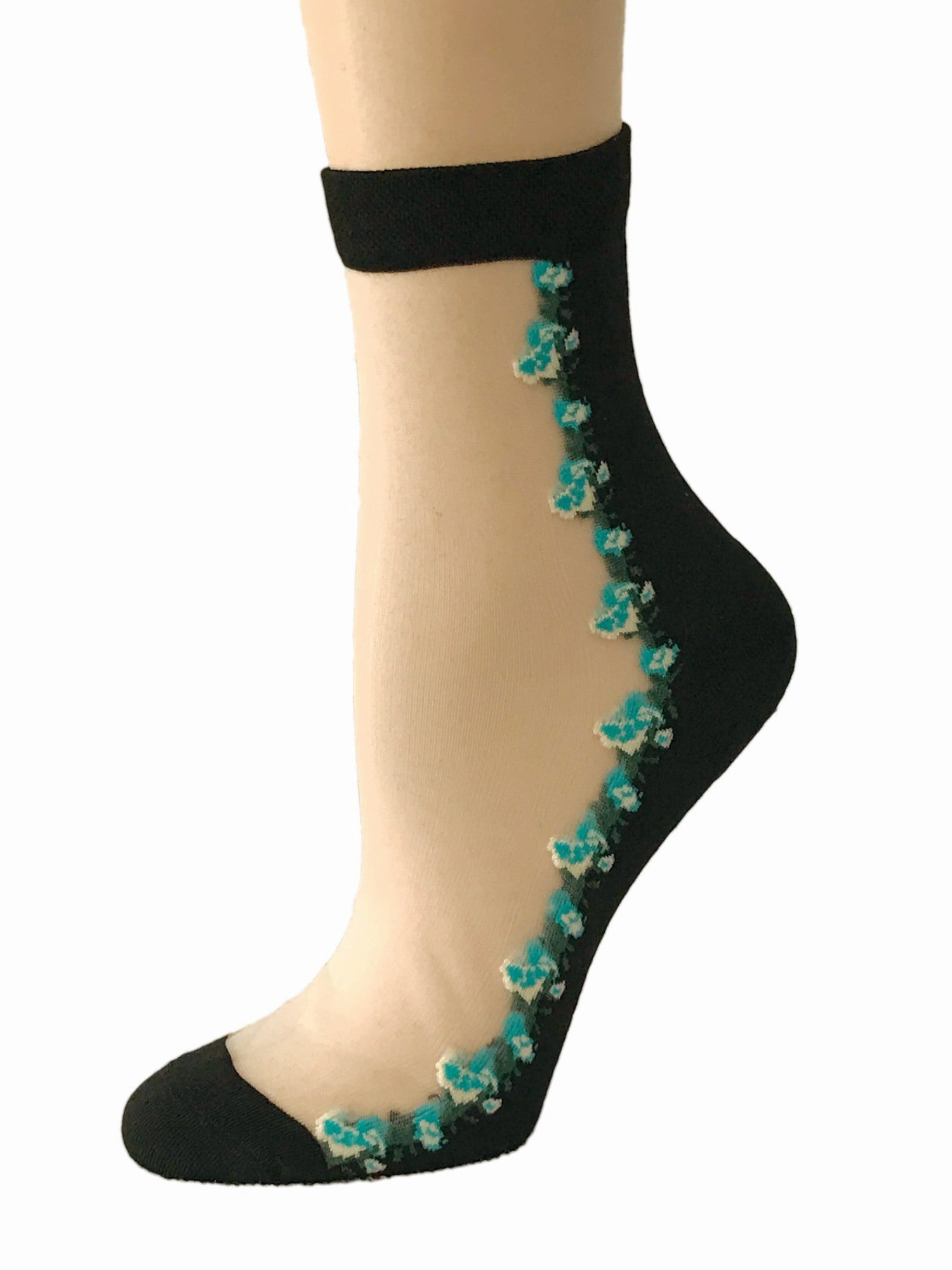 Elegant Mini Blue Flowers Sheer Socks - Global Trendz Fashion®
