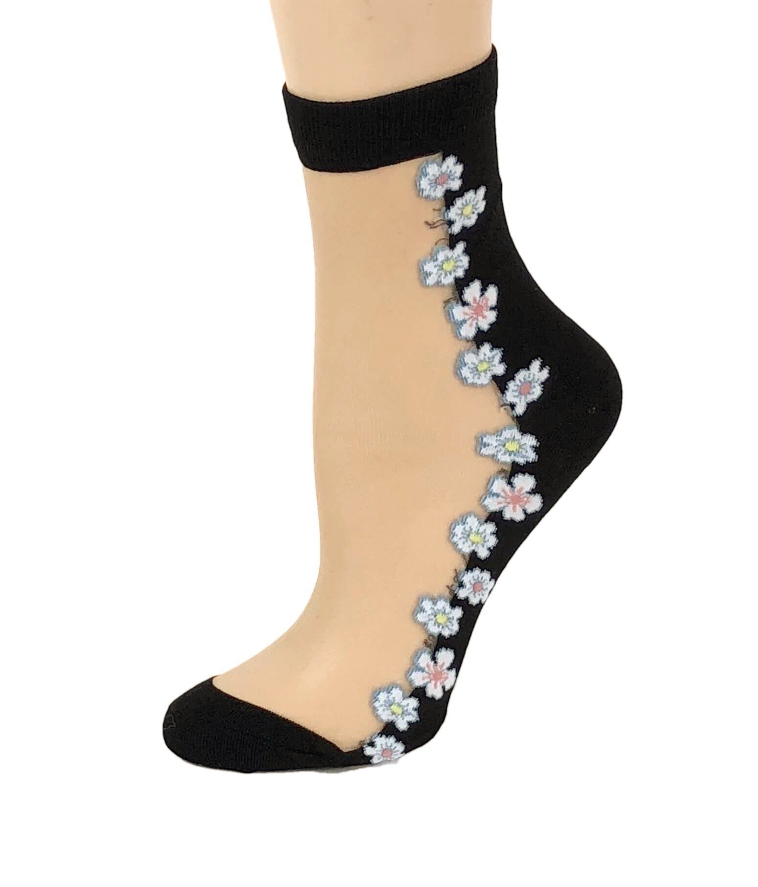 Classy White Floral Sheer Socks - Global Trendz Fashion®
