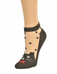 Black Dotted Cat Ankle Sheer Socks - Global Trendz Fashion®