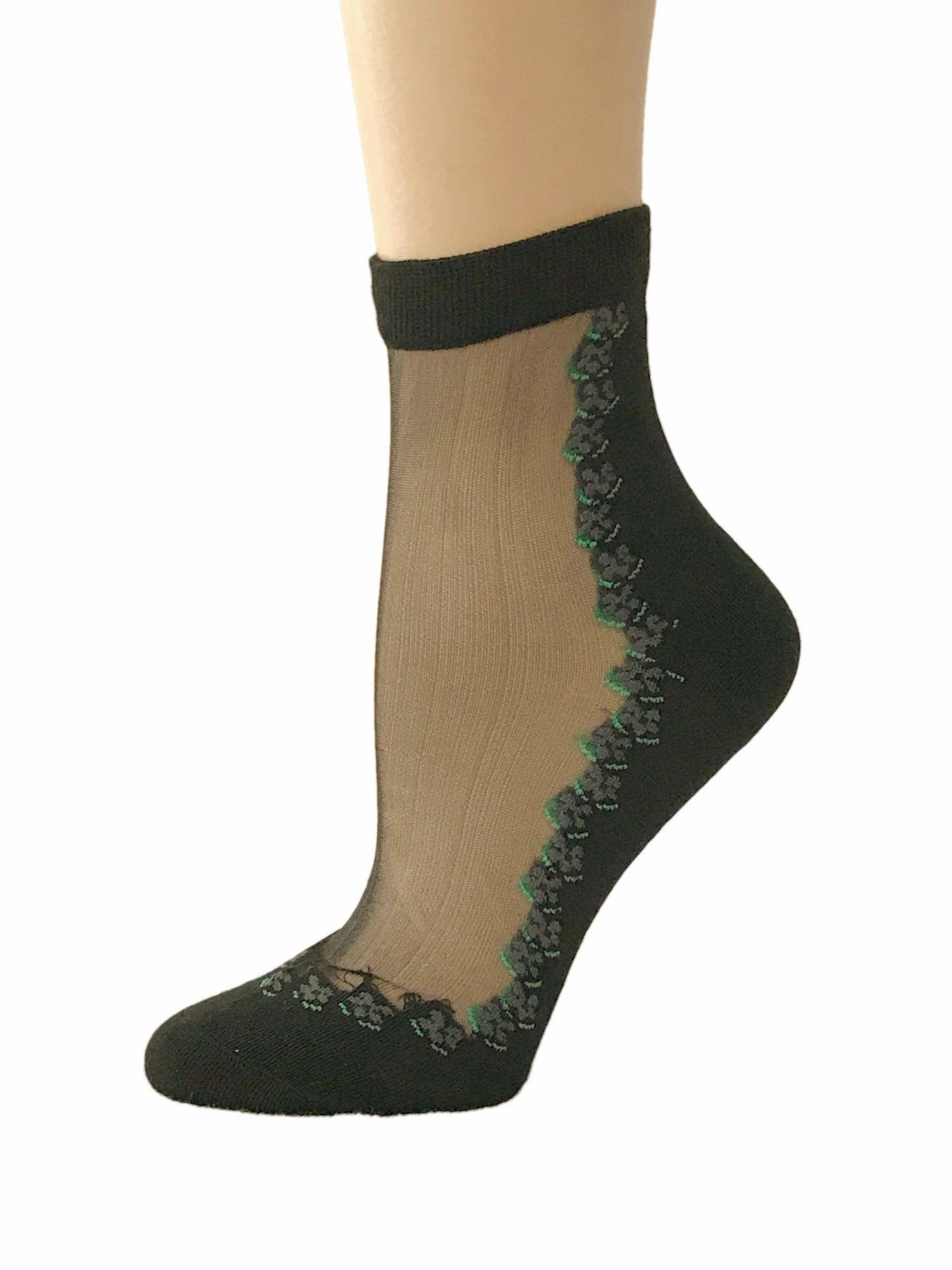 Sexy Grey Flowers Sheer Socks - Global Trendz Fashion®
