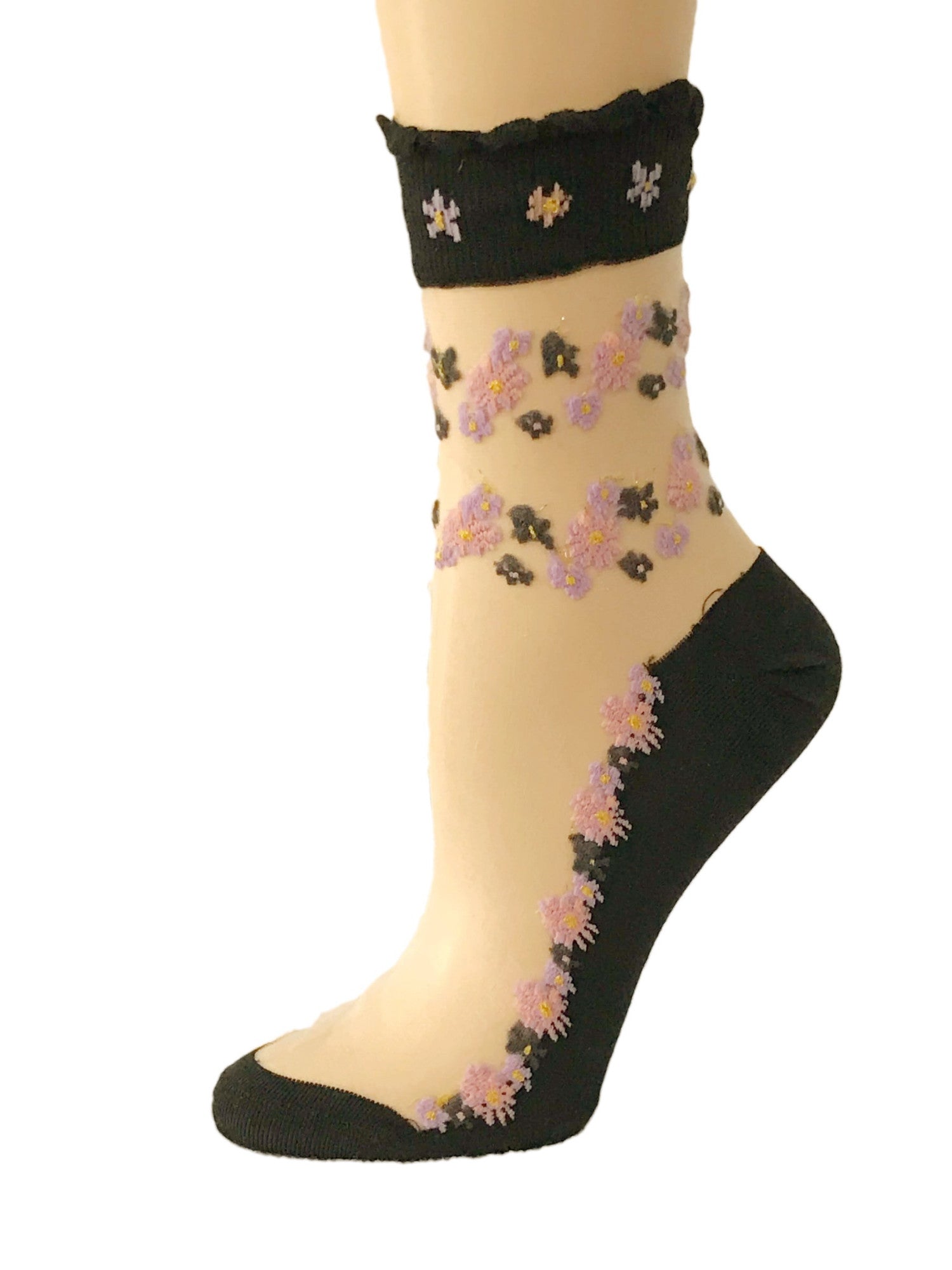 Charming Mini Pink/Brown Floral Sheer Socks - Global Trendz Fashion®