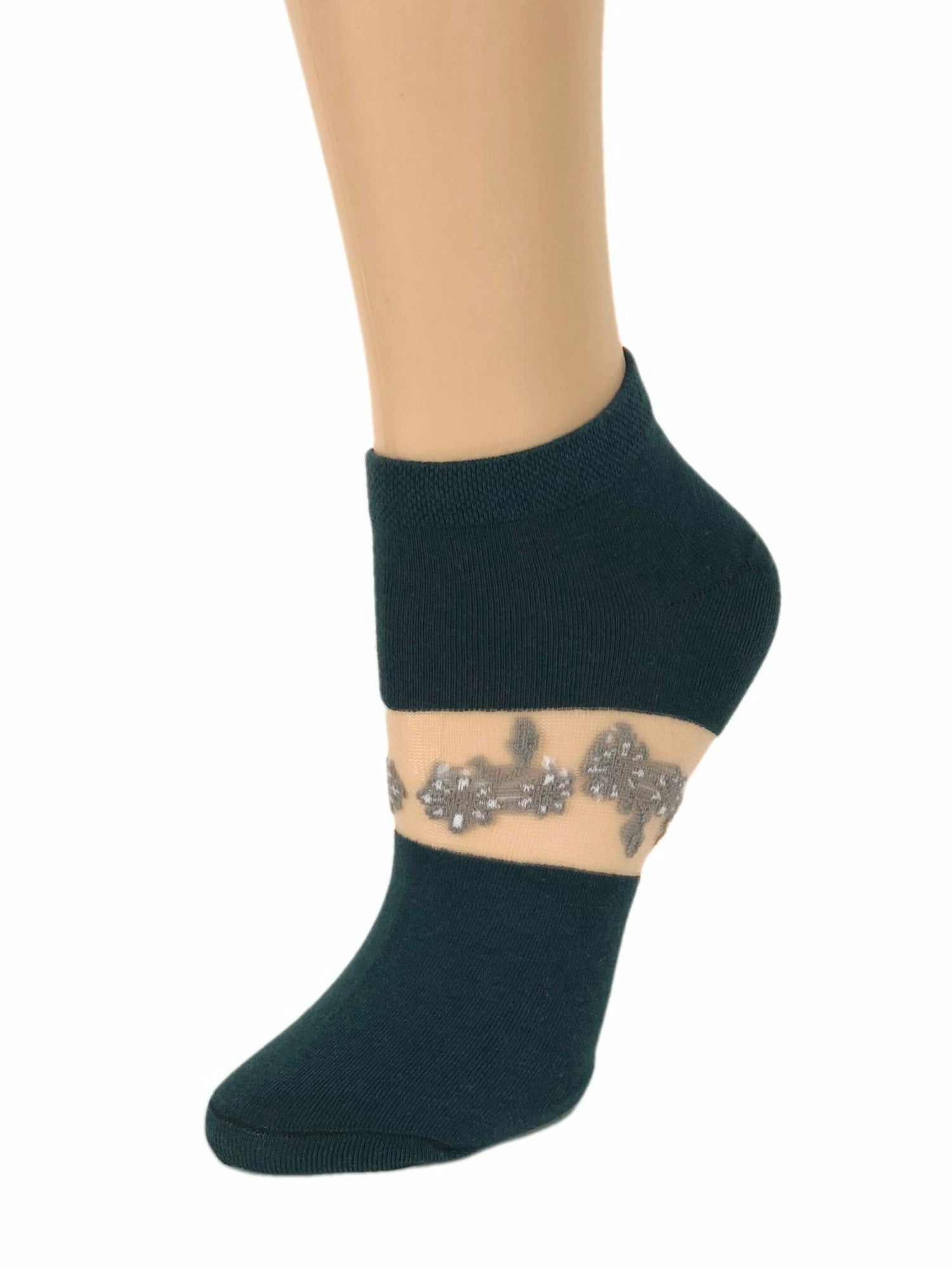 One-Stripped Grey Flower Ankle Sheer Socks - Global Trendz Fashion®