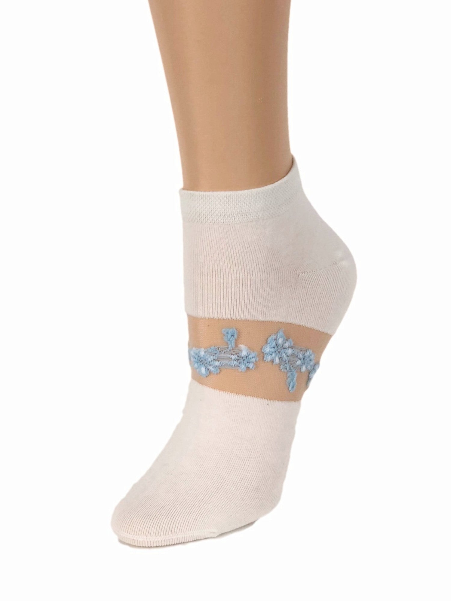 One-Stripped Light Blue Ankle Sheer Socks - Global Trendz Fashion®