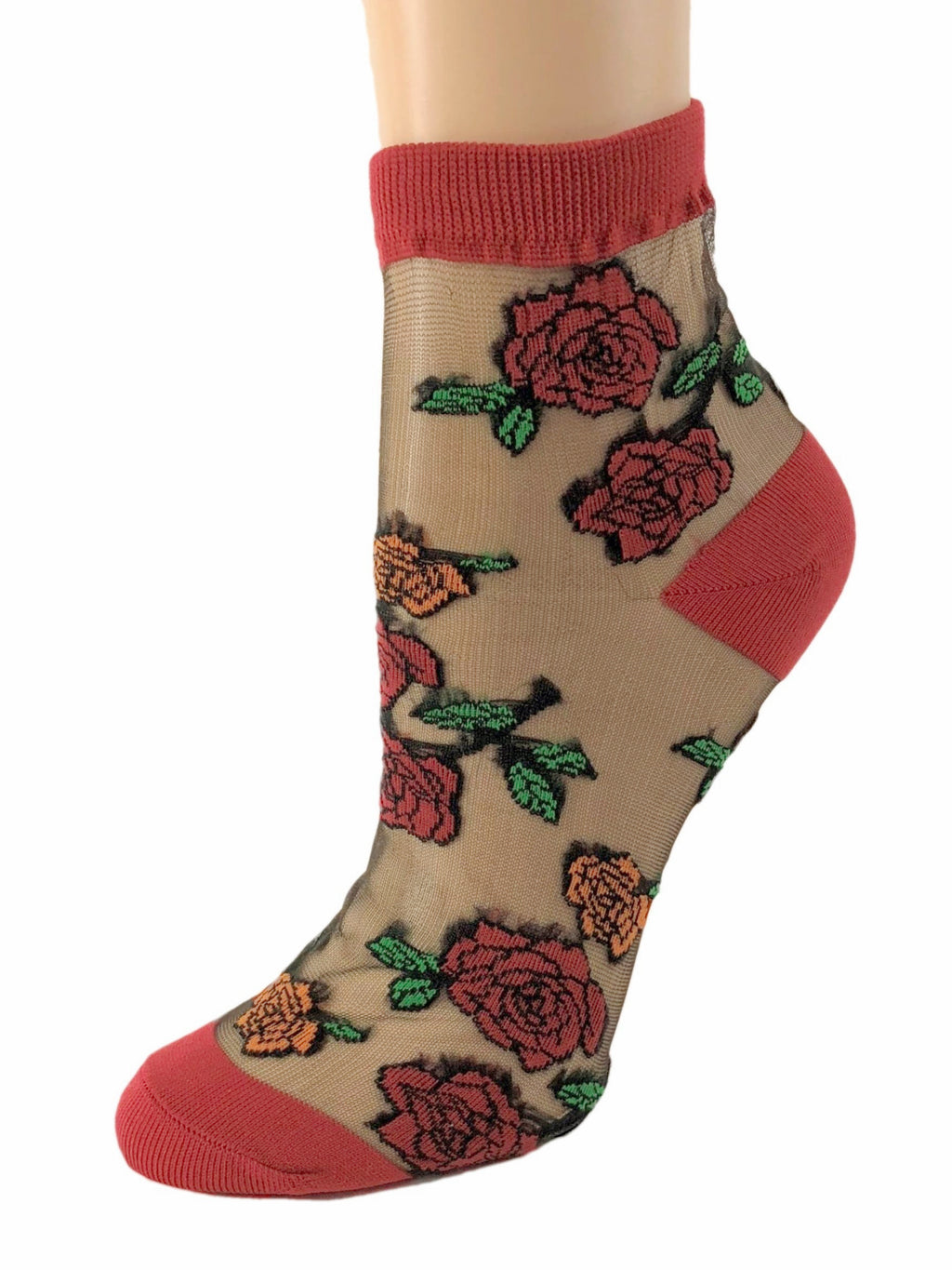 Sharp Red Roses Sheer Socks - Global Trendz Fashion®