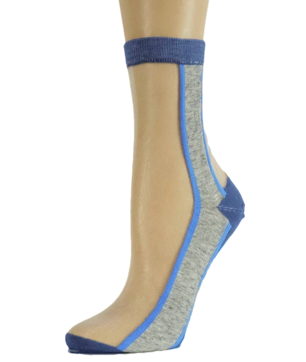 Blue Grey Striped Sheer Socks - Global Trendz Fashion®