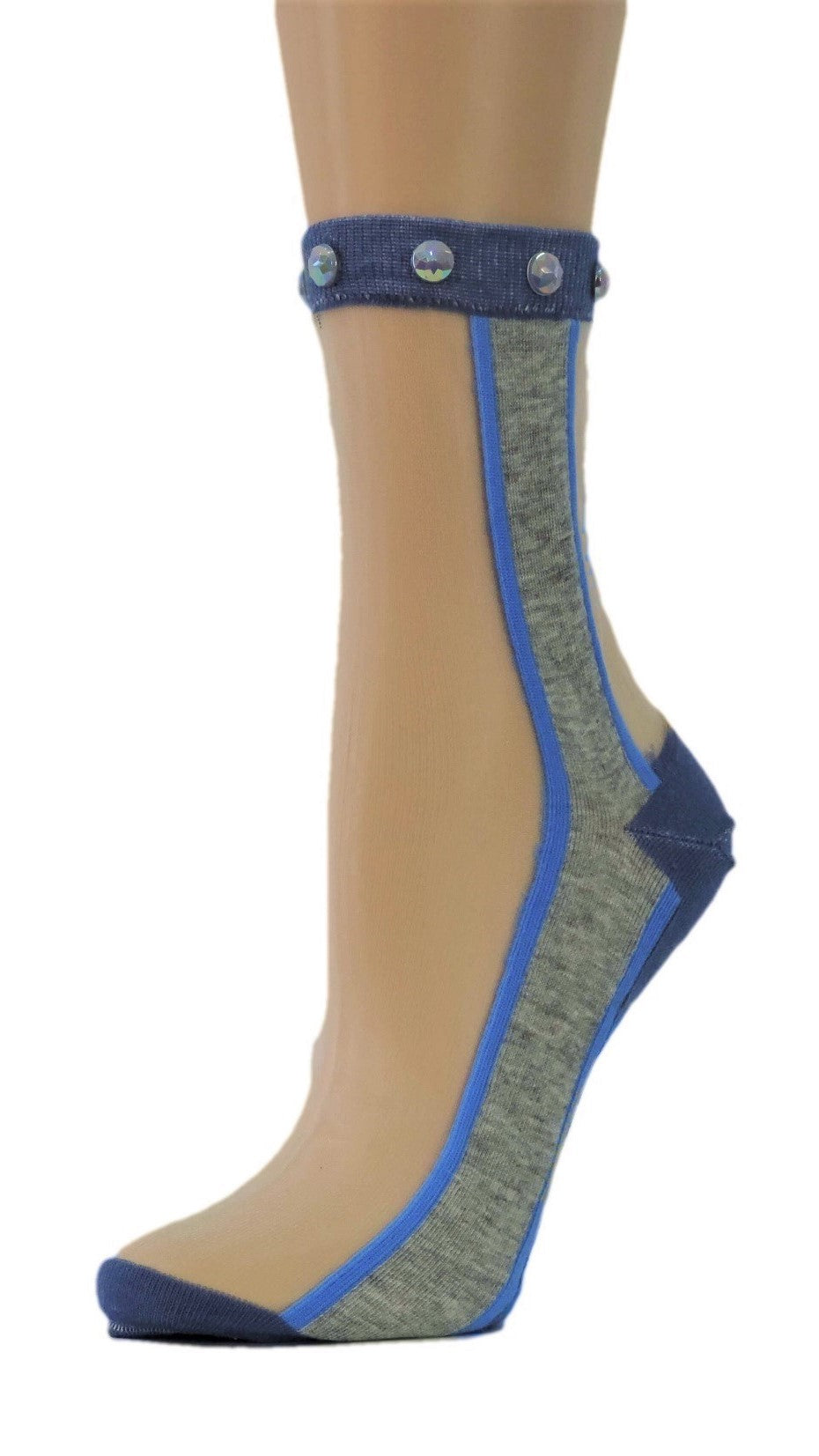 Blue Striped Custom Sheer Socks with Beads - Global Trendz Fashion®