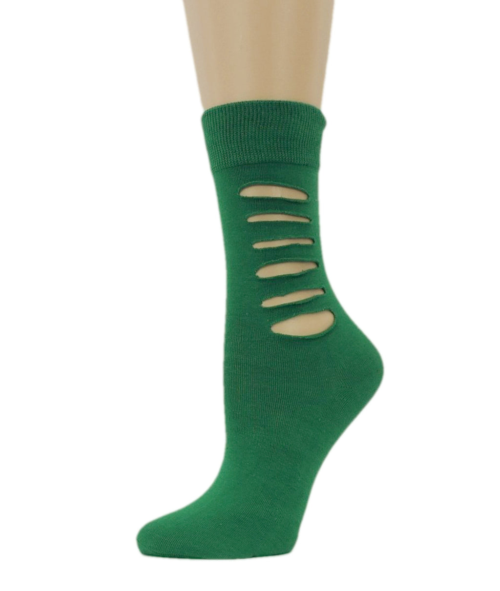 Ripped Leaf Green Cotton Socks - Global Trendz Fashion®
