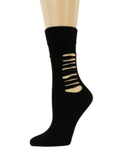 Ripped Midnight Black Cotton Socks - Global Trendz Fashion®