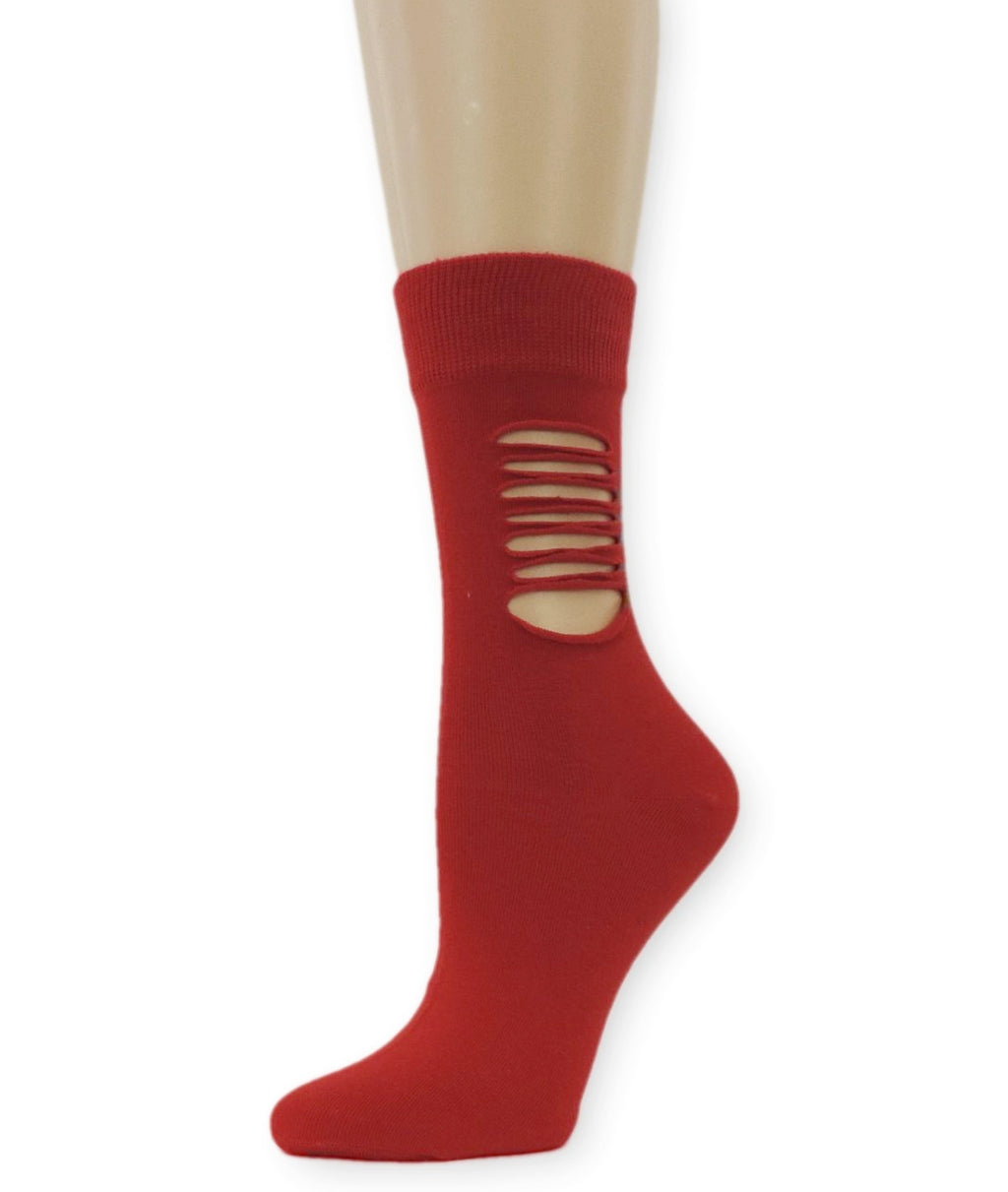 Ripped Bright Red Cotton Socks - Global Trendz Fashion®