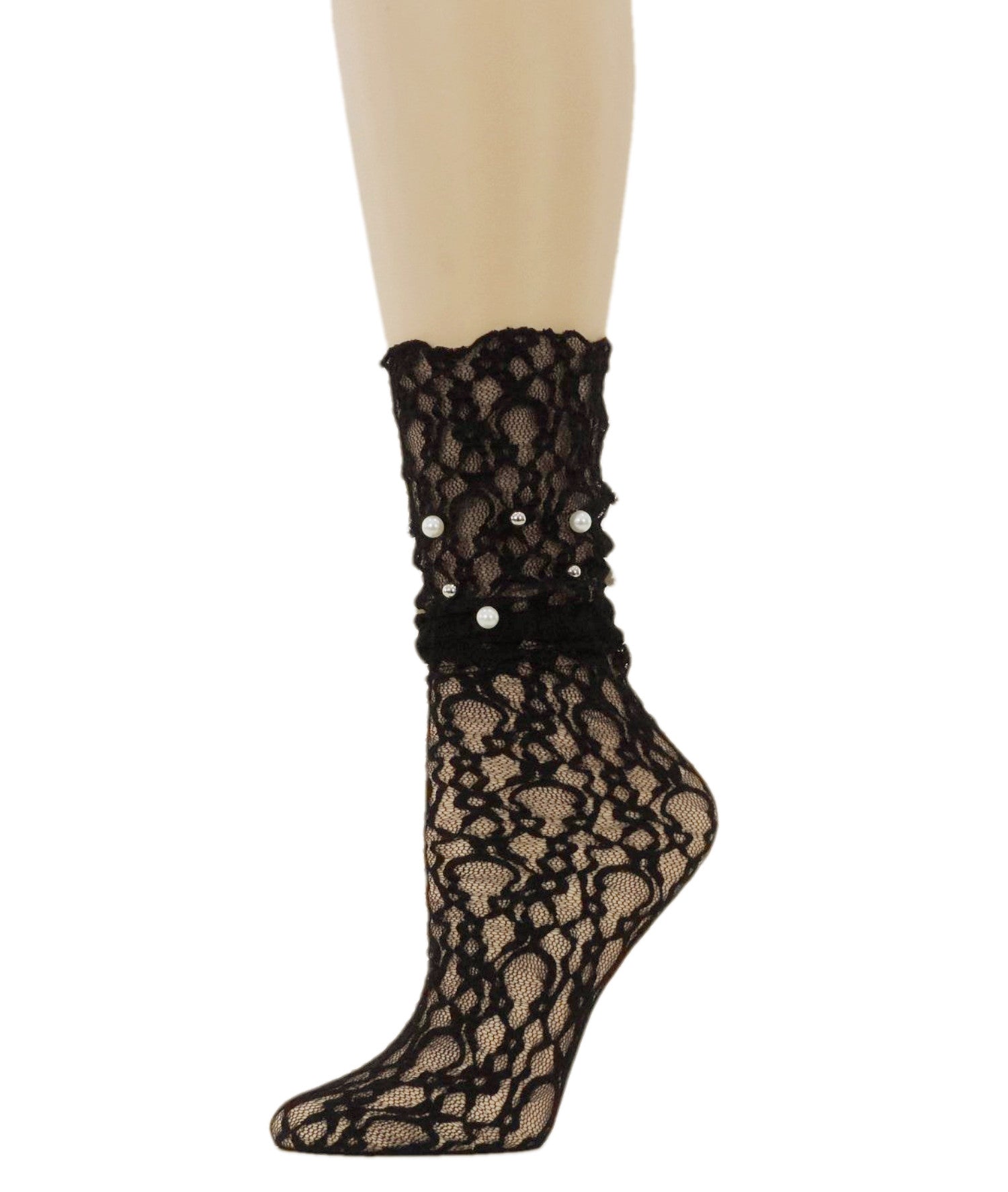Elegant Black Mesh Socks with Pearls - Global Trendz Fashion®