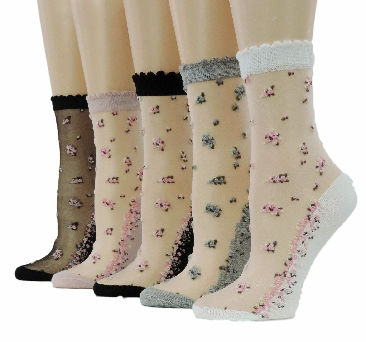 Mini Flowers Sheer Socks (Pack of 5 Pairs) - Global Trendz Fashion®