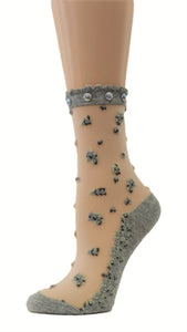 Grey Green Custom Sheer Socks with beads - Global Trendz Fashion®