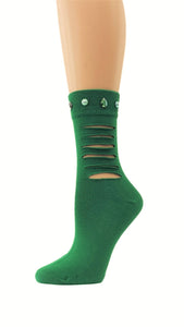 Ripped Leaf Green Custom Fashion Socks with beads - Global Trendz Fashion®