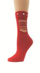 Ripped Bright Red Custom Fashion Socks with Beads - Global Trendz Fashion®
