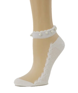Pearled White Ankle Sheer Socks - Global Trendz Fashion®
