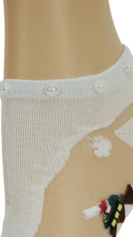 Pretty White Custom Ankle Sheer Socks with beads - Global Trendz Fashion®