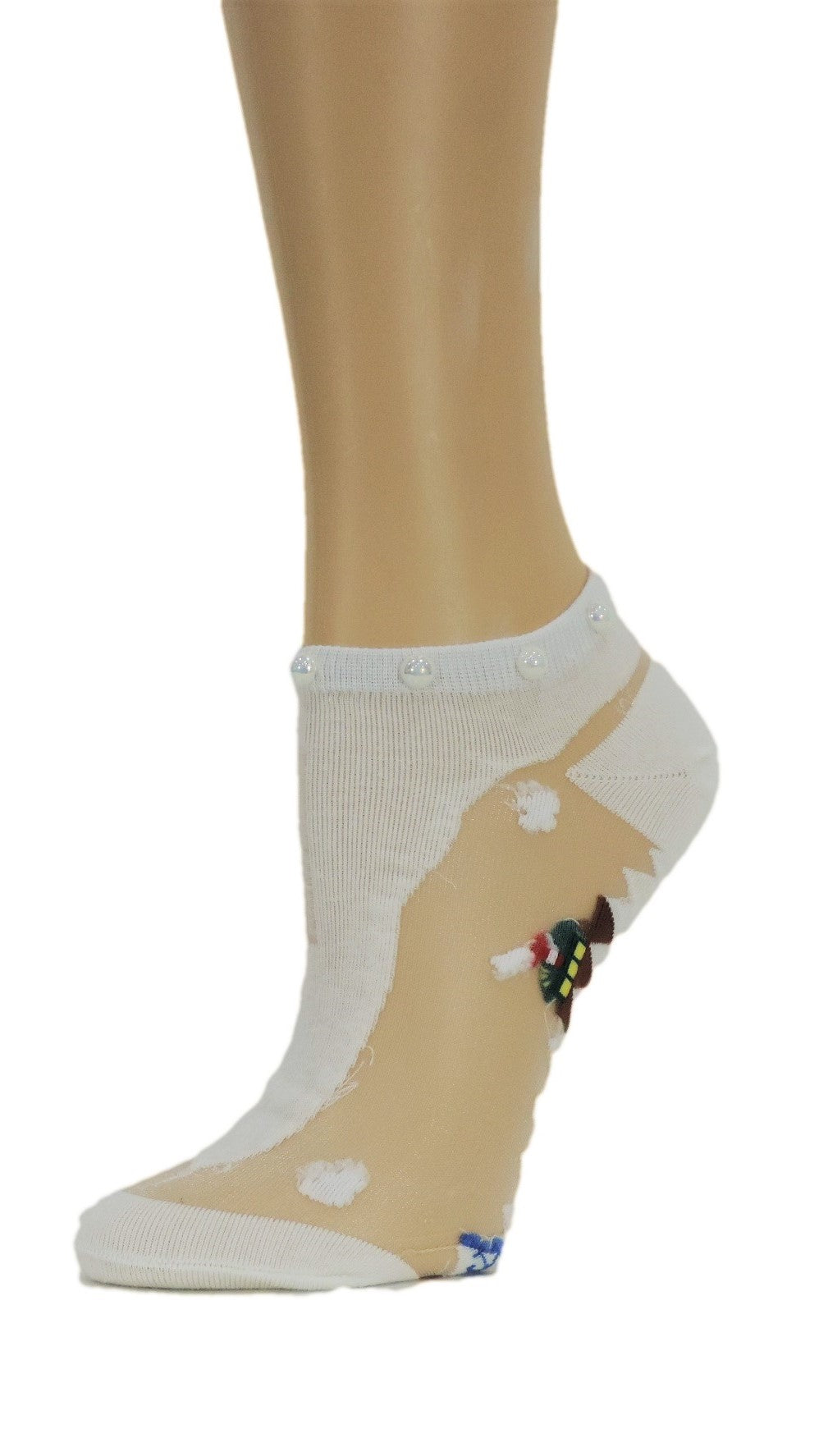 Pretty White Custom Ankle Sheer Socks with beads - Global Trendz Fashion®
