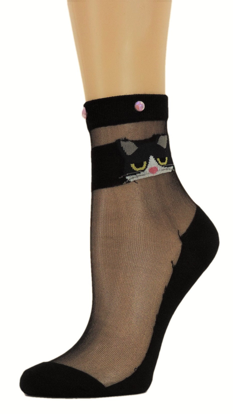 Kitty Eye Black Custom Sheer Socks with beads - Global Trendz Fashion®