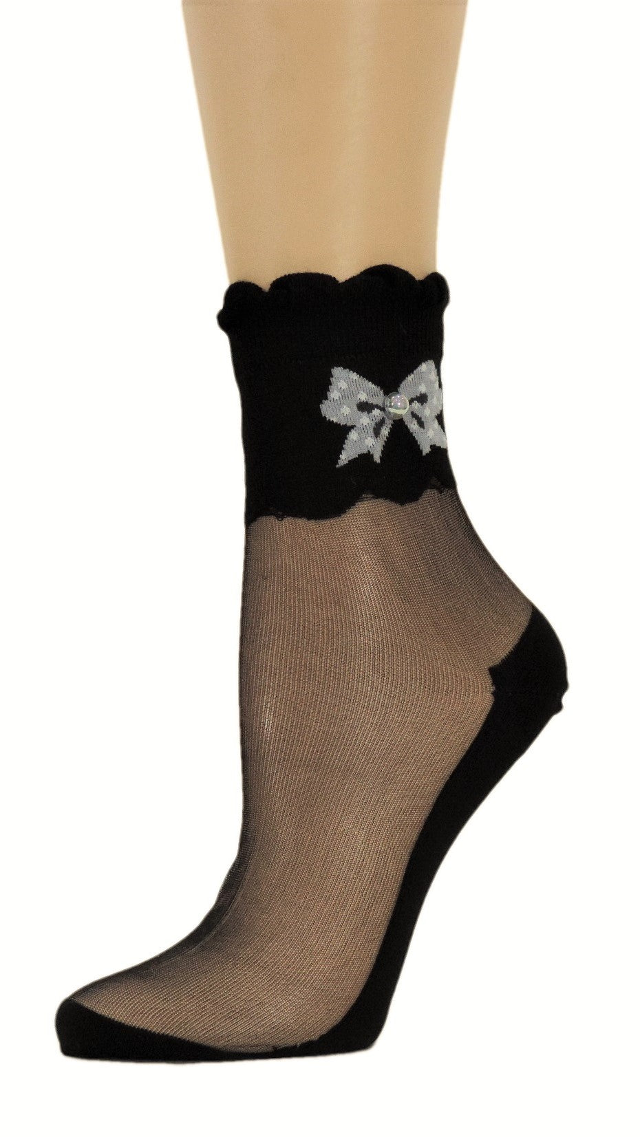 Cute Bow Black Custom Sheer Socks with beads - Global Trendz Fashion®