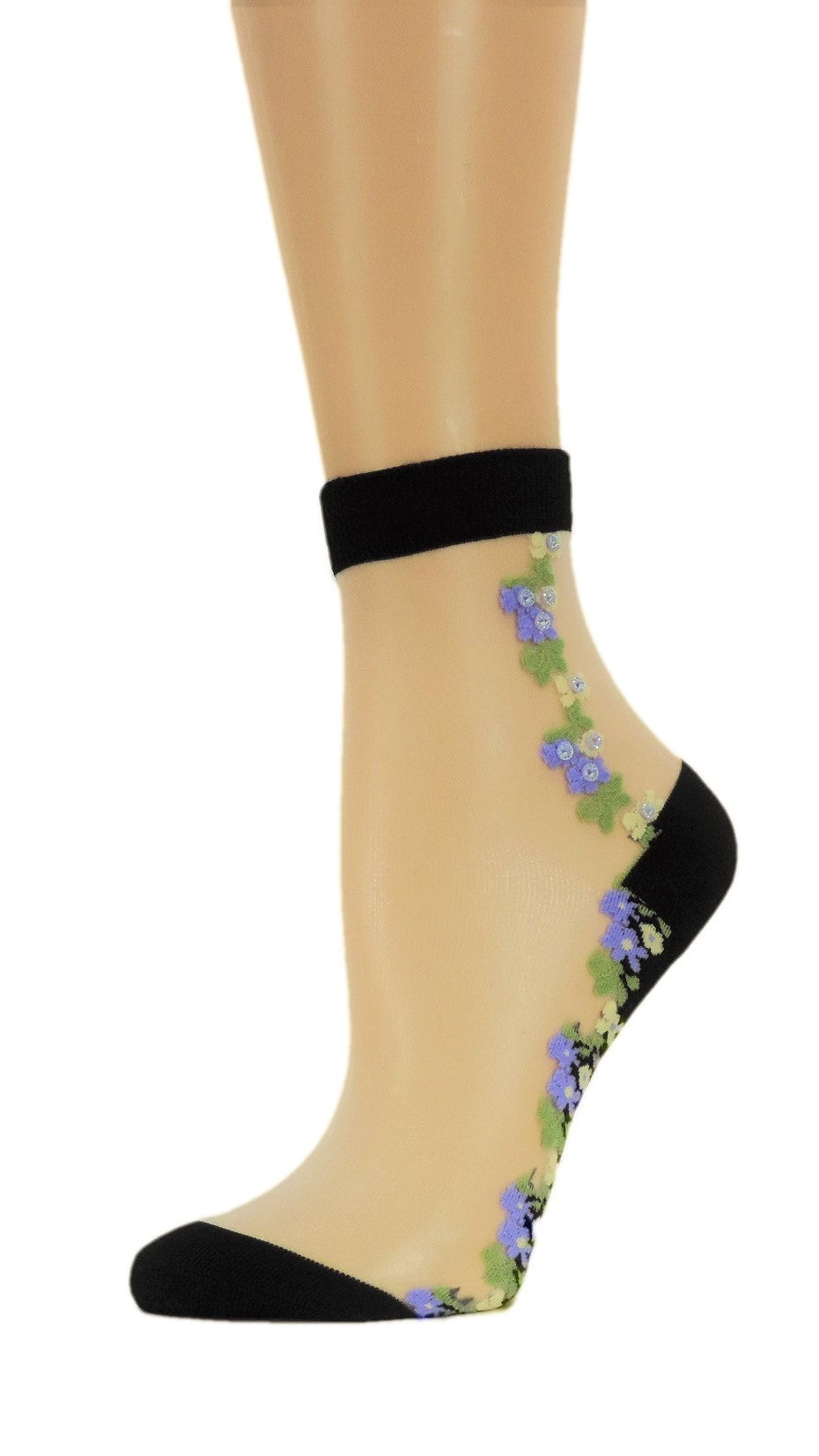 Wild Purple Flowers Custom Sheer Socks with crystals - Global Trendz Fashion®