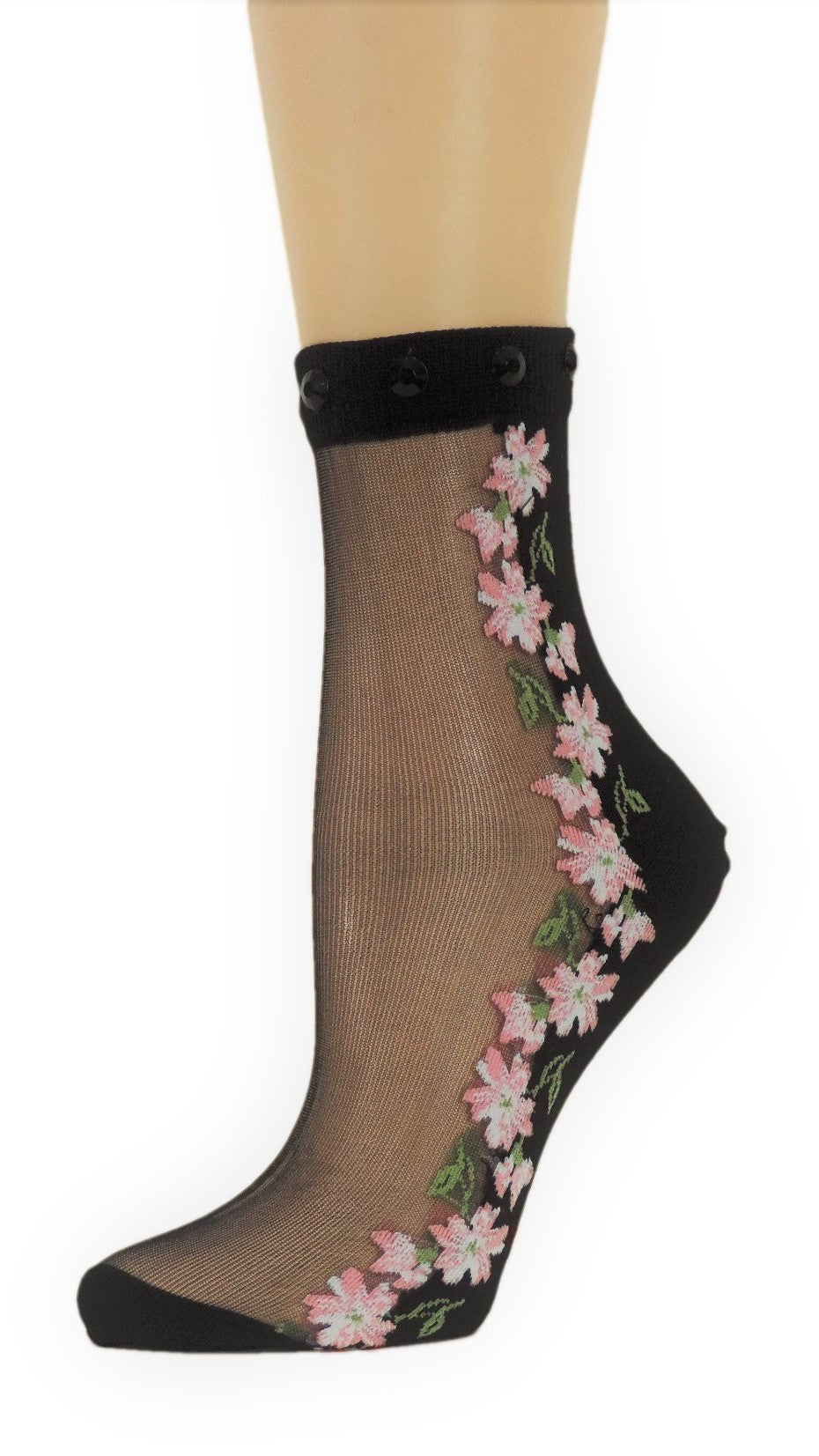 Happy Flowers Custom Sheer Socks with beads - Global Trendz Fashion®