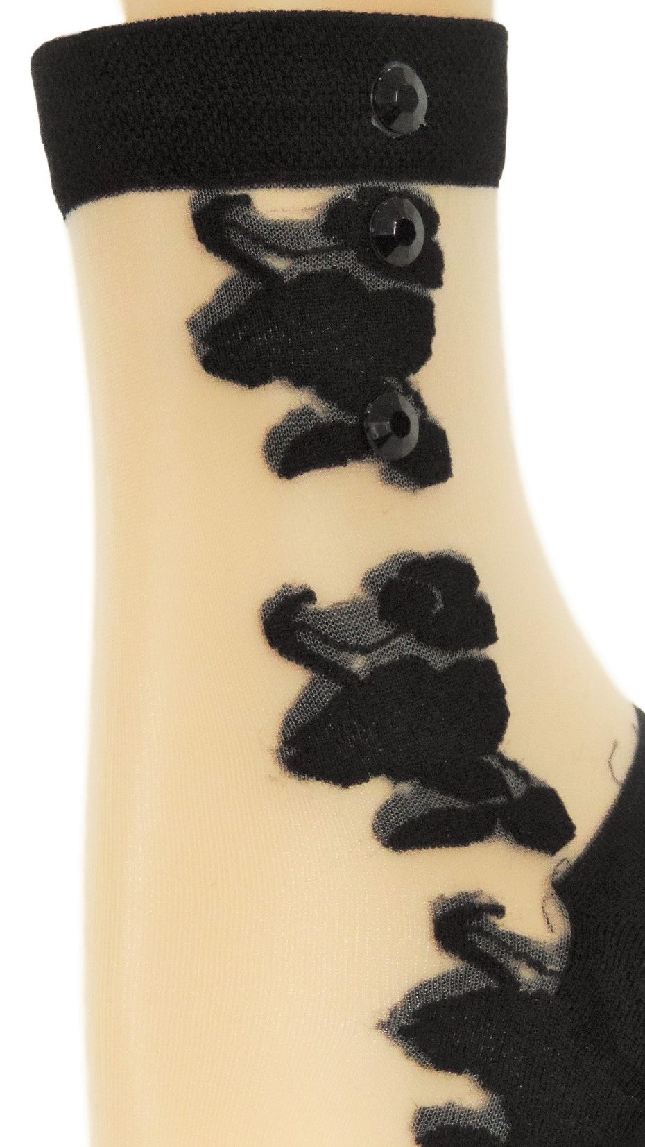 Big Black Roses Custom Sheer Socks with beads - Global Trendz Fashion®