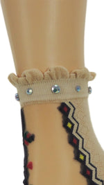 Spiral Beige Custom Sheer Socks with beads - Global Trendz Fashion®