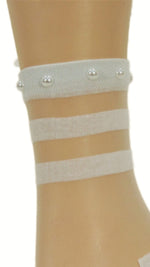 Classy White Striped Custom Sheer Socks with beads - Global Trendz Fashion®