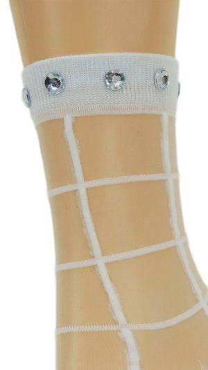 Calm White Square Custom Sheer Socks with crystals - Global Trendz Fashion®