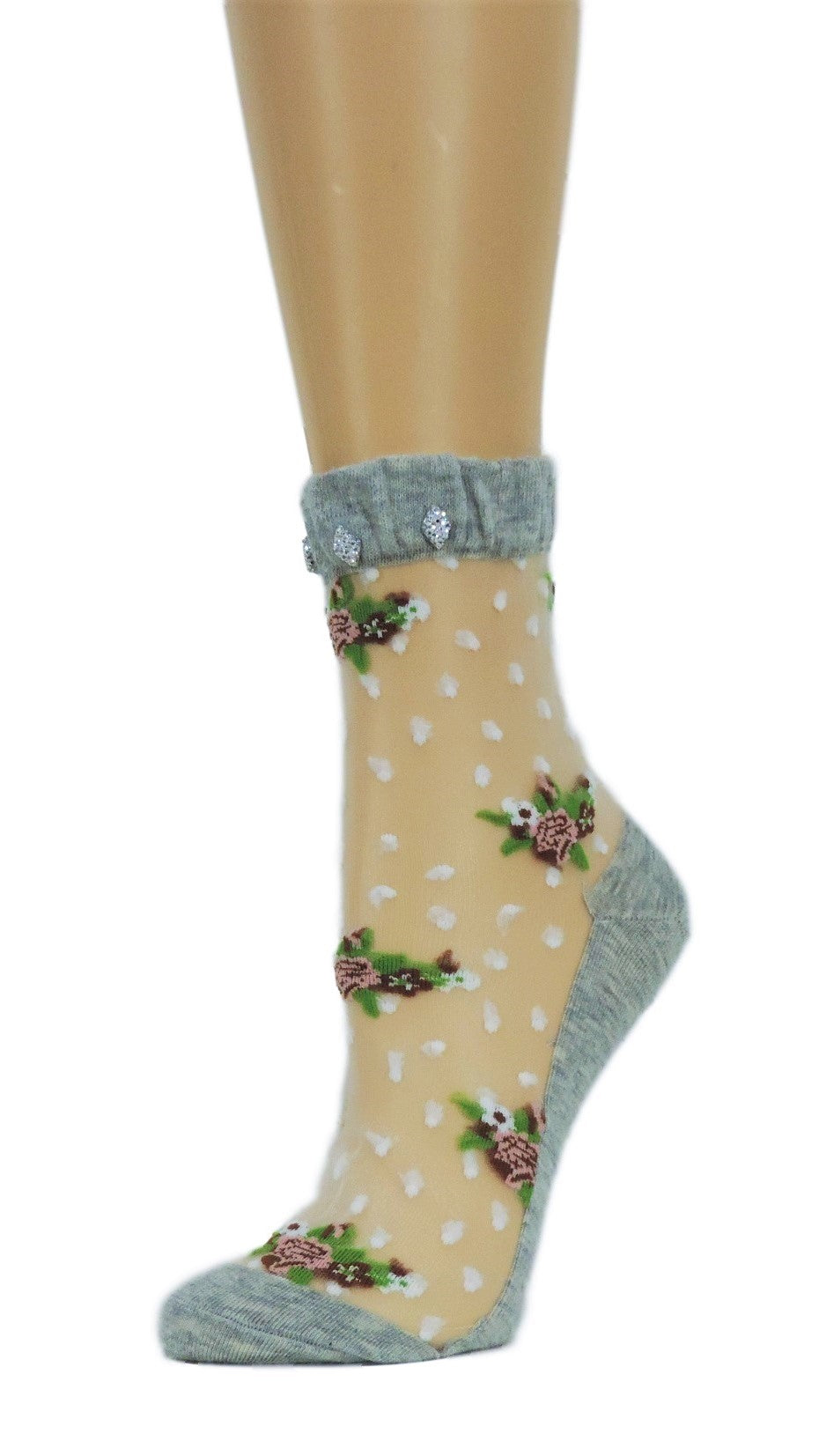 Flowers Bunch Custom Sheer Socks with crystals - Global Trendz Fashion®