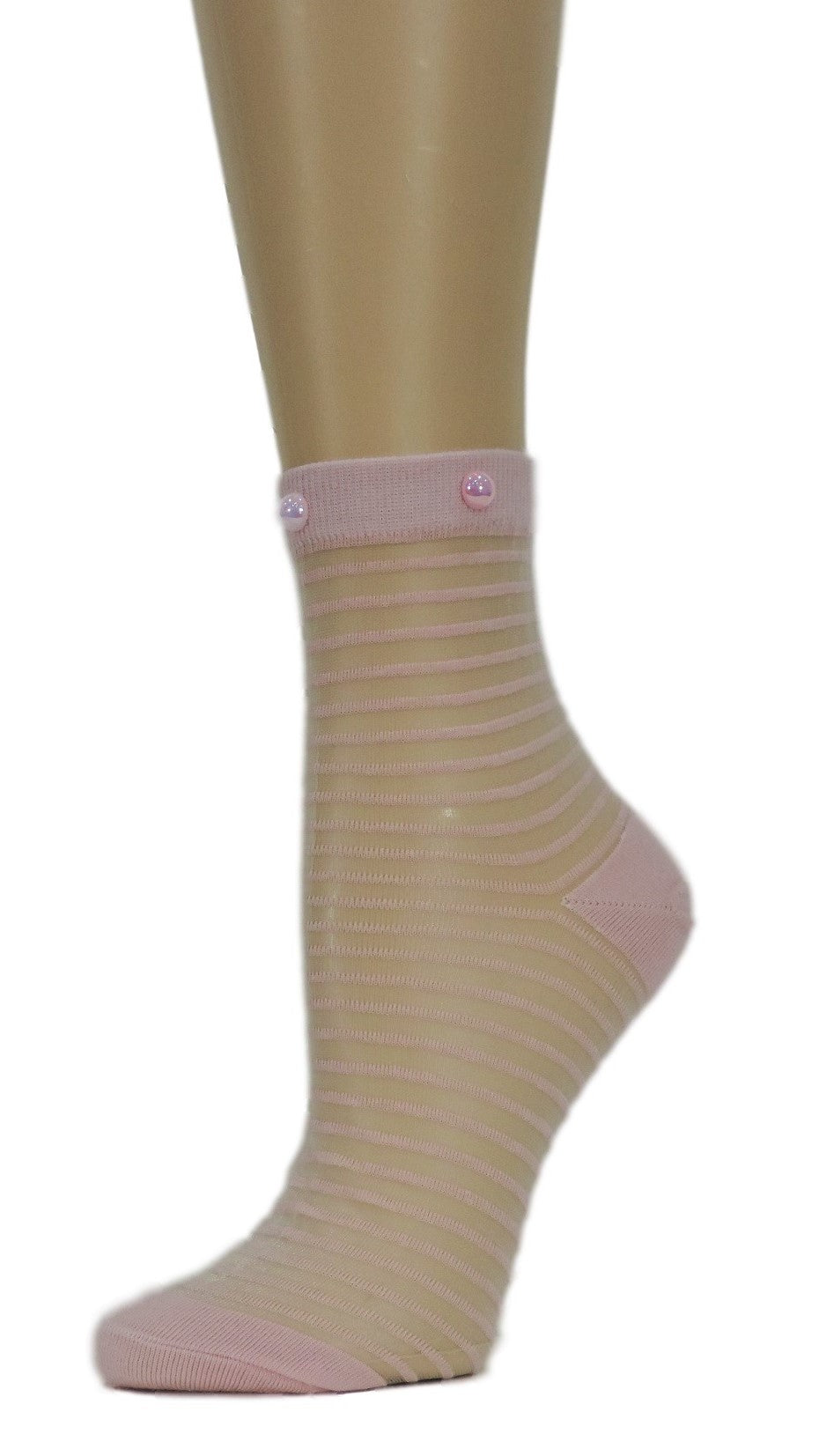 Sweet Pink Striped Custom Sheer Socks with beads - Global Trendz Fashion®